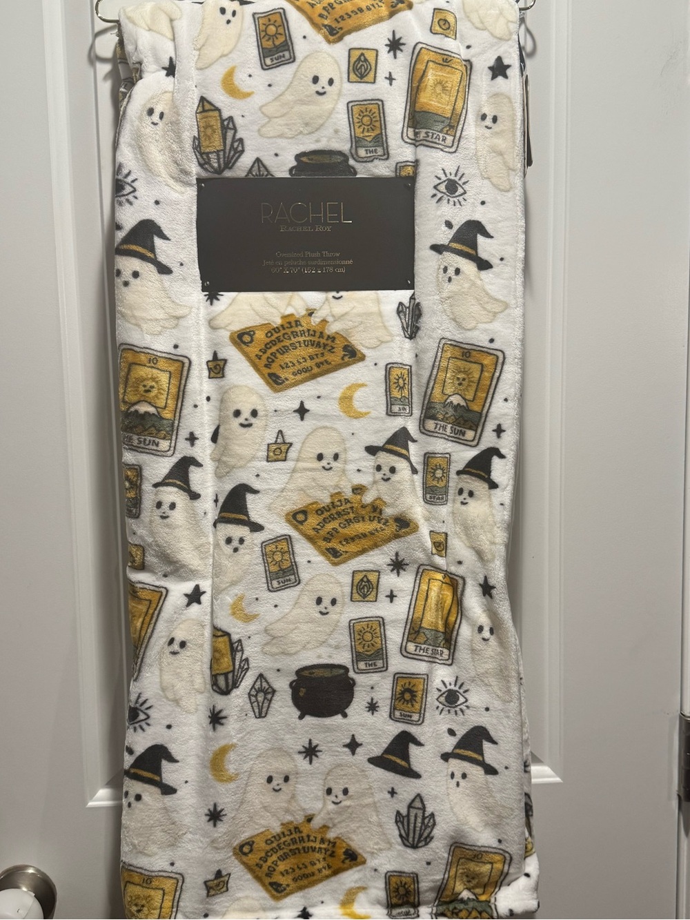 Rachel roy Halloween Ghost quiji Tarot Plush Throw - White & Gold